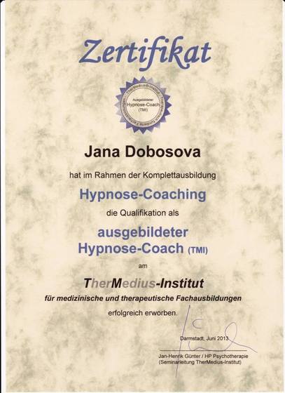 Certifikát: Ausgebildeter Hypnose-Coach (TMI) — Komplettausbildung