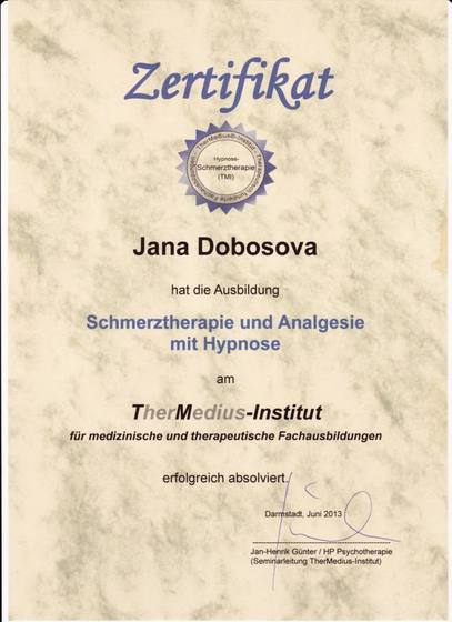 Certifikát: Schmerztherapie und Analgesie mit Hypnose